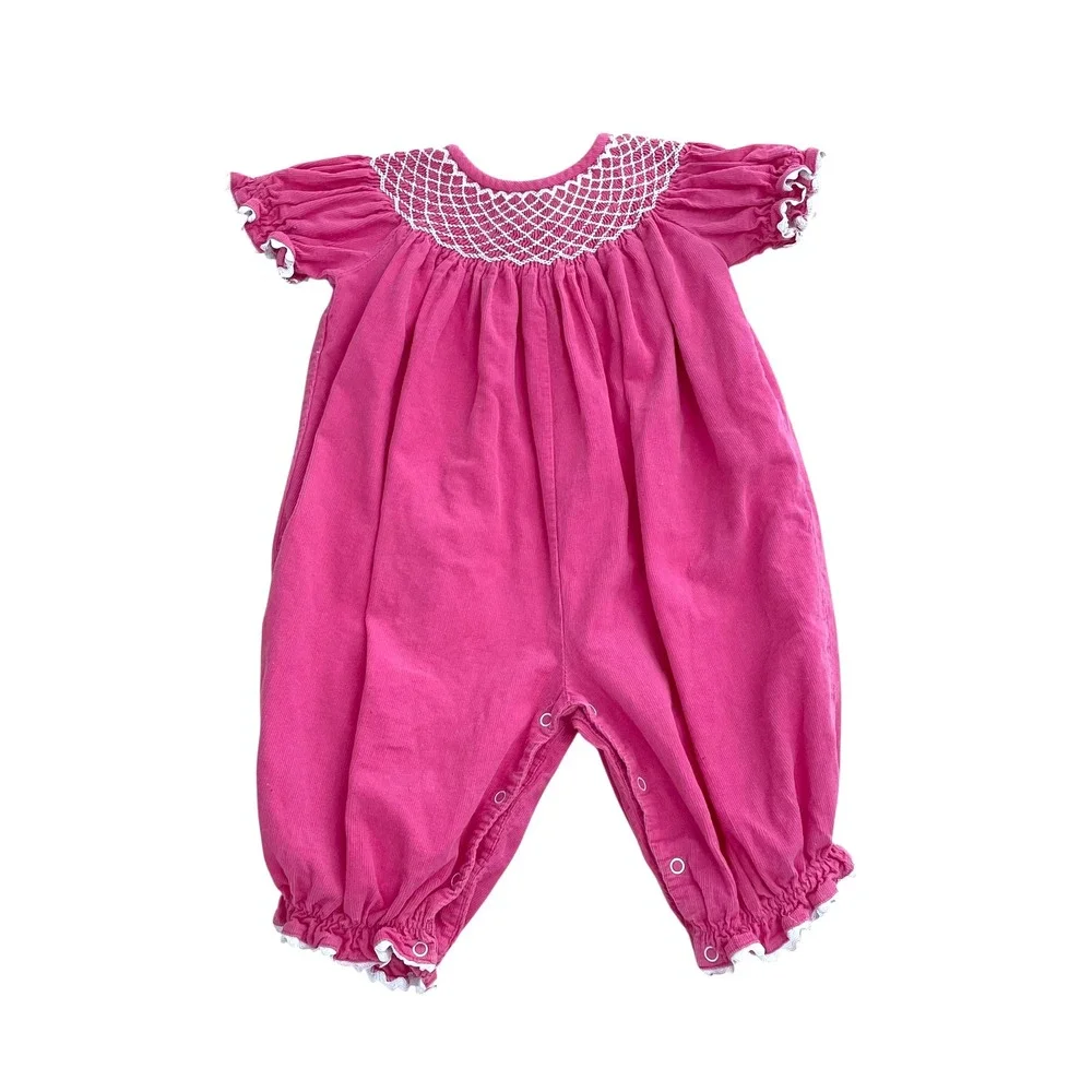 Smocked Auctions micro corduroy smocked one piece jumpsuit Size 9M‎ pink cute